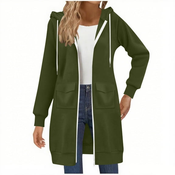 Long Hoodies for Women, Zip up Double Zipper Fleece Jackets, Tunic Sweatshirts Fall Winter Fashion Blouses