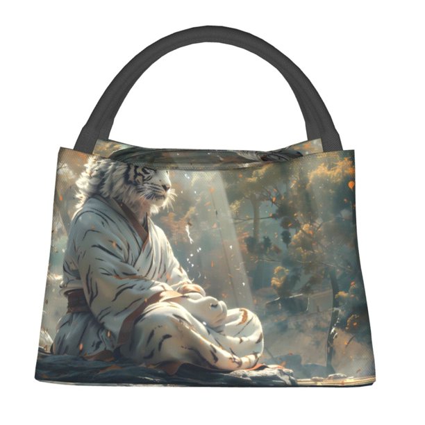 Balery Forest Meditating White Tiger Bolsa de Aislamiento Portátil – Bolsa de Almuerzo con Forro de Aluminio Mejorado, Funda Impermeable y Fácil de Limpiar para Picnic y Caja de Almuerzo