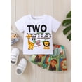 thumbnail image 3 of Infant Toddler Baby Boy Clothes Set 18M 2Y Two Wild Animal Print Short Sleeve T-Shirt Tops Elastic Waist Shorts Outfits, 3 of 10