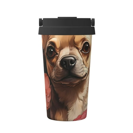 

KLL Vintage Red Flower Chihuahua Pattern Stainless Steel Vacuum Insulated Tumbler - Carry Insulated Coffee Mug - Reusable Insulated Cold Brew Iced Coffee Cup Thermos