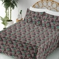thumbnail image 3 of Ambesonne Skull Fitted & Flat Sheet with Sham 3 Pcs Set, American Skull Pattern Leafy, Twin, Purple and Almond Green, 3 of 5