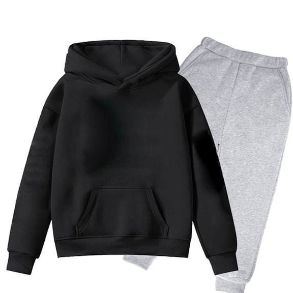 Liyamei Children Kids Boys And Girls Long Sleeve Letter Printed Lightweight Hoodie Sweatshirts And Long Pants Set Outfit Girls Casual Sets Size Black 2-3 Years