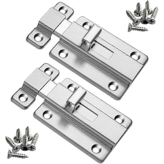 Door Bolts, 2 Pieces 4 Inch Stainless Steel Security Door Latches with Screws for All Types of Internal Doors