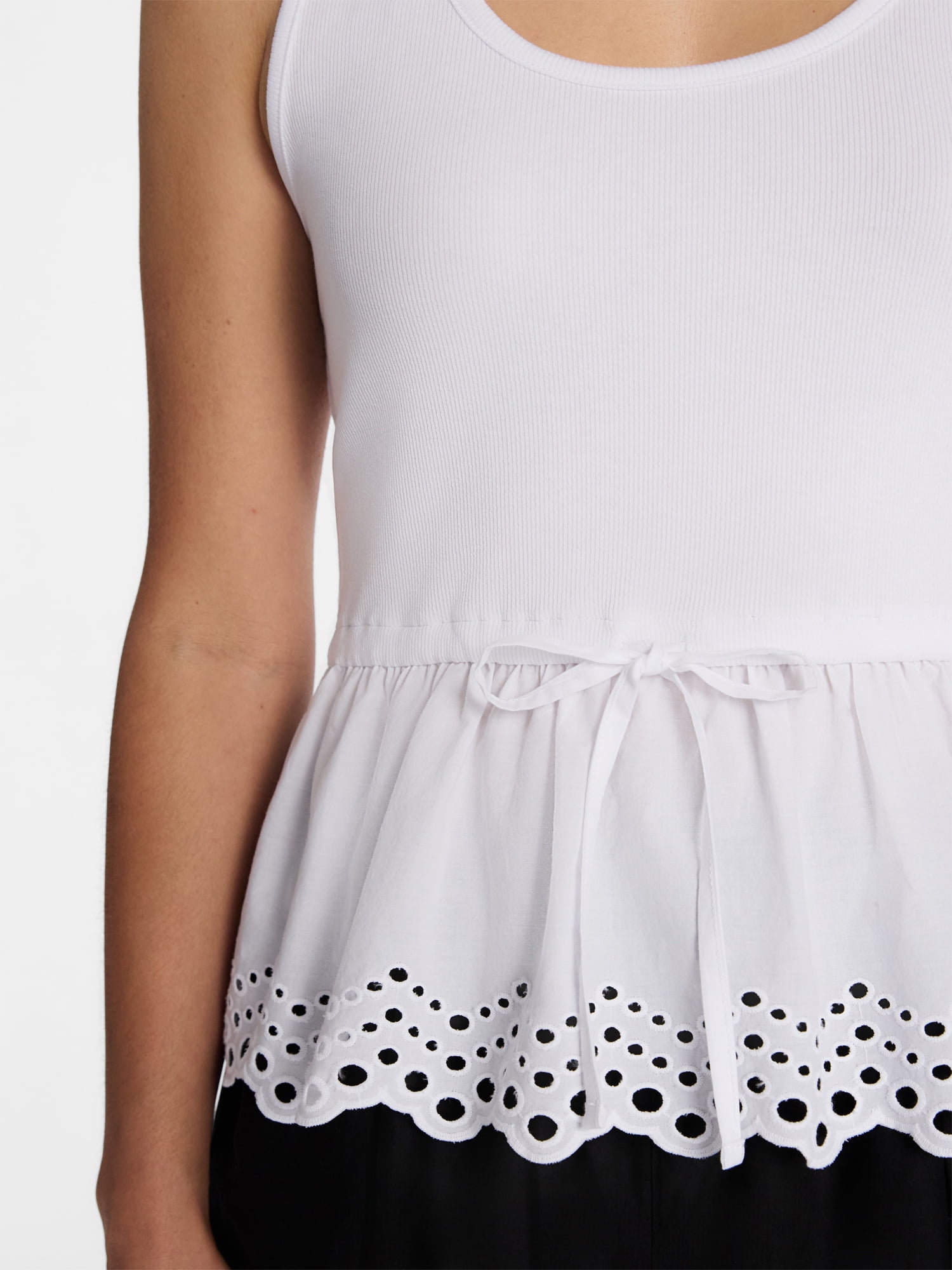 Time and Tru Women's Eyelet Trim Tank Top with Peplum Hem, Sizes XS-XXXL