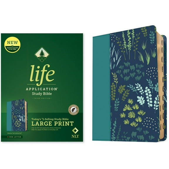 NLT Life Application Study Bible/Large Print (Third Edition)-Meadow Teal Leatherlike Indexed