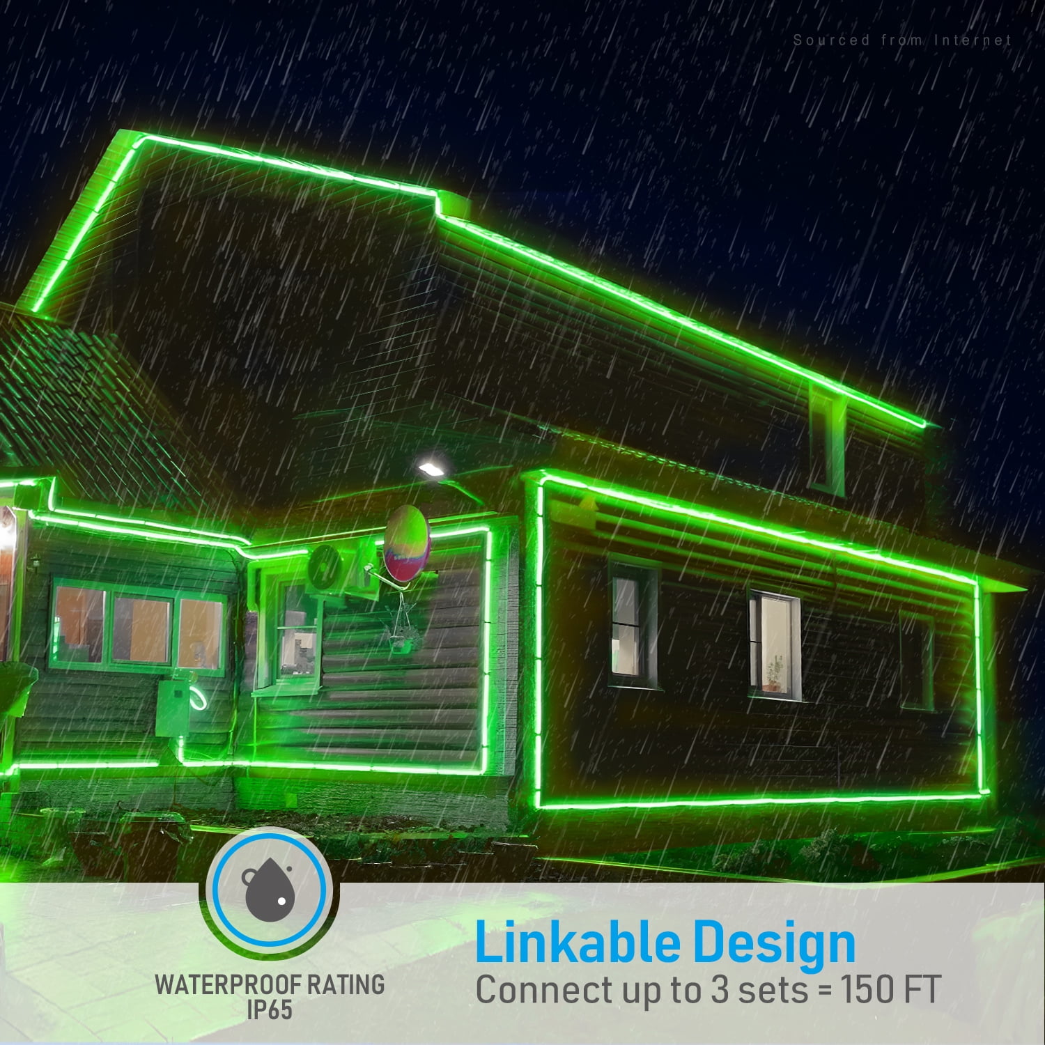 50FT LED Neon Rope Lights Outdoor, IP67 Waterproof, AC 120V LED Strip Lights, UL Plug&Play, Max Connection 3 Sets(150FT), ETL Listed, Green Light