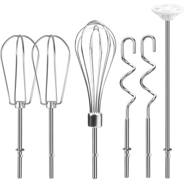 Hand Mixer Attachments Beater, Whisk, Blending Rod and Dough Hooks, Stainless Steel Hand Mixer Accessories Compatible with Kitchenaid Hand Mixers KHM3 KHM5 KHM7 KHM9, Set of 6