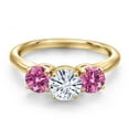 thumbnail image 3 of Gem Stone King 18K Yellow Gold Plated Silver White Moissanite and Pink Moissanite Engagement Ring for Women | 1.80 Cttw | Round 6MM | Gemstone Birthstone | Size 9, 3 of 7