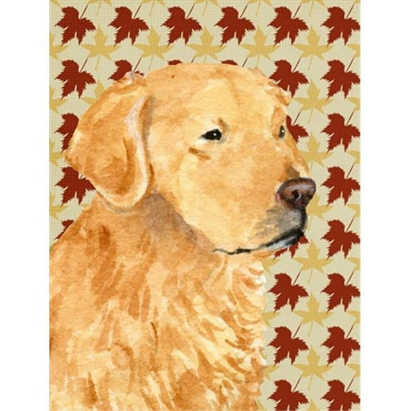 15 x 15 in. Golden Retriever Fall Leaves Portrait Flag Garden Size