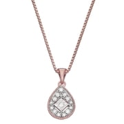 1/8 CTTW Pear Shape Diamond Pendant Necklace in Rose Gold Plated Sterling Silver, Teardrop Design with 18 Inch Chain, Real Diamond Jewelry Gift for Women, Elegant Everyday Style