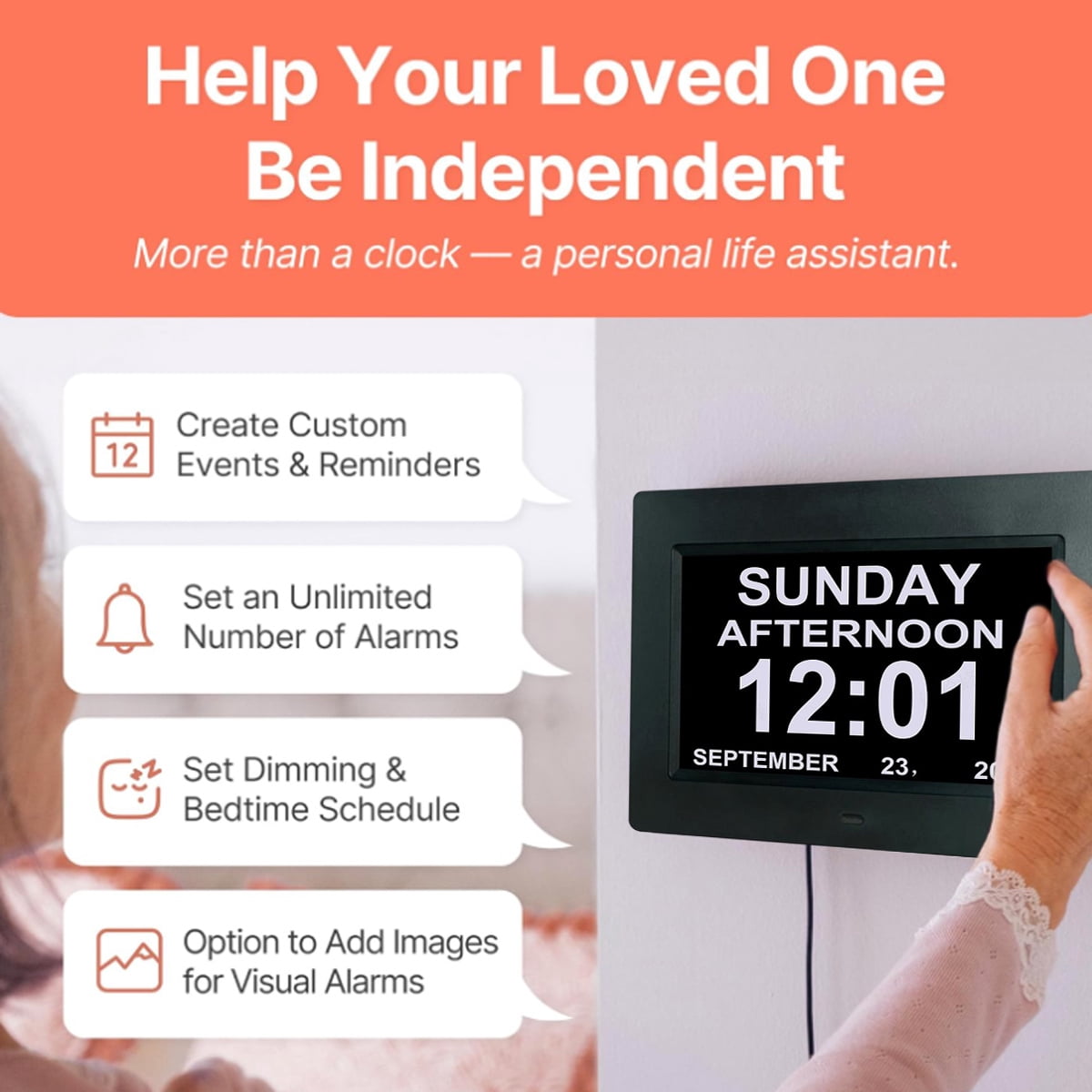 Day and Date for Elderly, Clocks for Seniors, Dementia Clock, Digital Calendar Clock Elderly