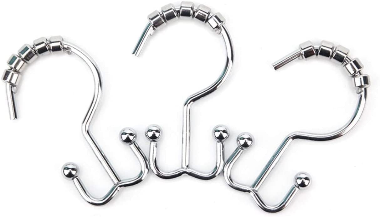Chrome Plated DoubleHook Shower Curtain Rings with Rollerrings, Set of