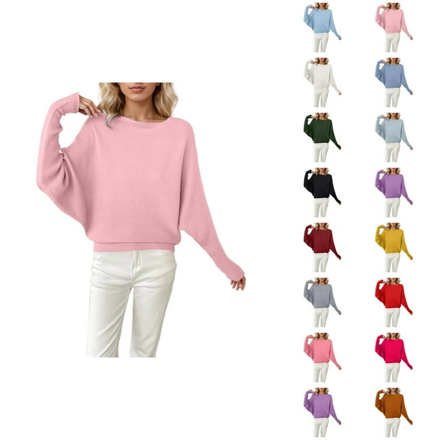 Chandails Surdimensionnés pour Femmes 2026 Mode Automne Hiver Manches Chauve-Souris Col Rond Tricot