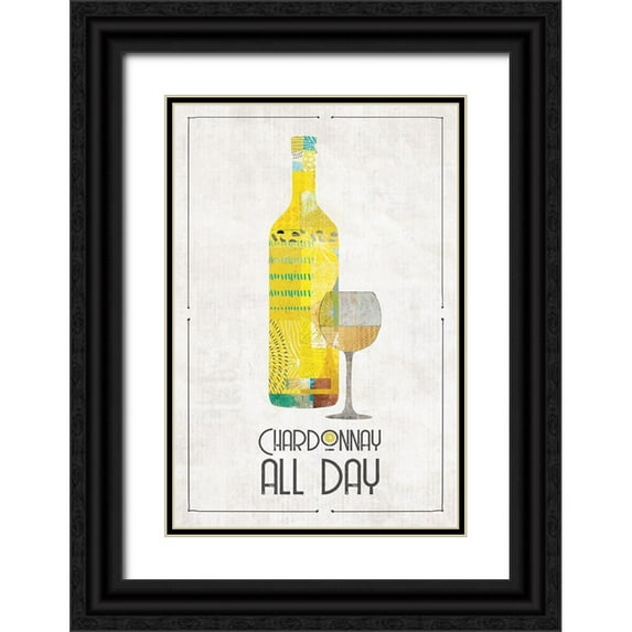 JMB Designs 23x32 Black Ornate Wood Framed with Double Matting Museum Art Print Titled - Chardonnay All day