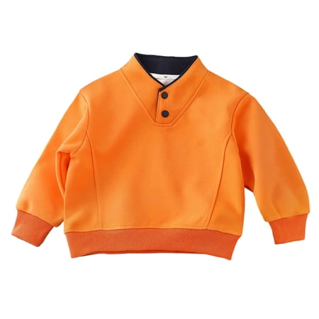 Boys Button Collar Sweatshirts Long Sleeve Solid Pullover Tops Youth Kids School Casual Fashion Sweater Blouses For Juniors