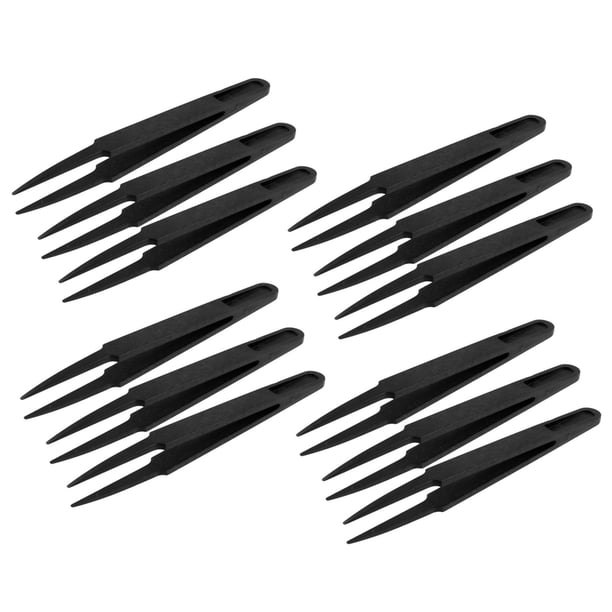 12Pzs Pinzas Antiestaticas de Punta Puntiaguda Electronica de Plastico Negro
