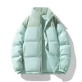 thumbnail image 4 of Men's Puffer Coat No Hood Heavyweight Thick Cotton Down Zipper Jacket with Pockets Winter Warm Snow Outerwear (S, Mint Green 01), 4 of 4