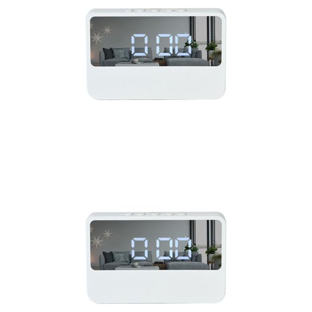 Billuyoard Despertador digital LED Despertar Cabecera Escritorio Snooze Relojes Hogar portátil Funciona con Espejo decorativo Blanco 2Conjunto