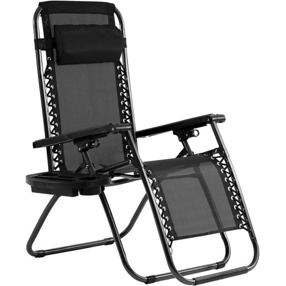 Zero Gravity Chair Patio Chairs Lounge Patio Chaise 1 Pack Adjustable Recliners for Pool Yard with Cup Holder (Black)