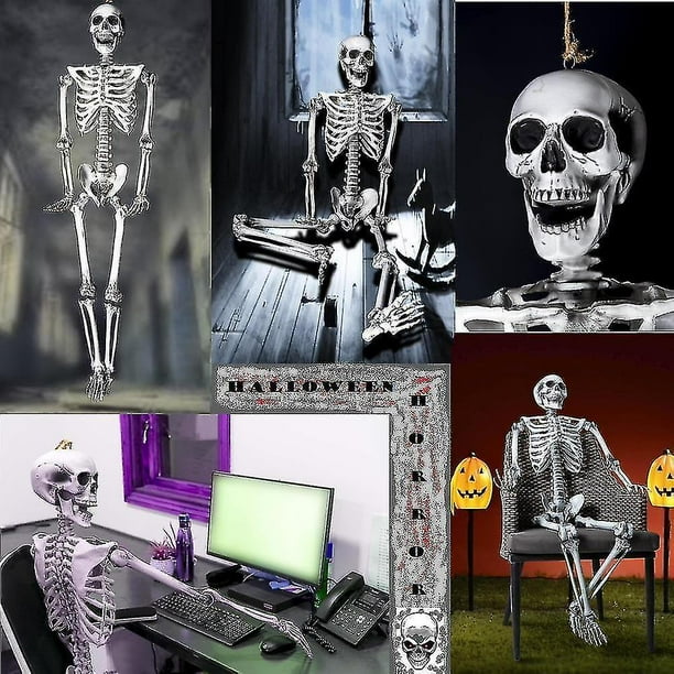 Esqueleto Articulado TEBOKHAD De 40 Cm Para Halloween | Con Capa Y Articulaciones Móviles En Hombros, Codos, Rodillas Y Cuello | Perfecto Para Decorar Interior Y Exterior En Fiestas