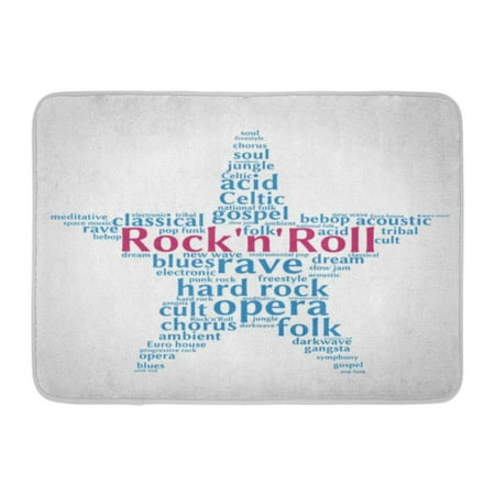 GODPOK Ambient Acid Rock'n'roll Word Cloud Five Pointed Star Gradient Grey Music Concept Acoustic Bebop Rug Doormat Bath Mat 23.6x15.7