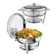 thumbnail image 1 of QinaQin Chafing dish redondo de 5 QT para buffet, juego calentador de alimentos con soporte para tapa, cuchara y pinza, ideal para bodas, fiestas y servicio de banquetes, 1 of 8