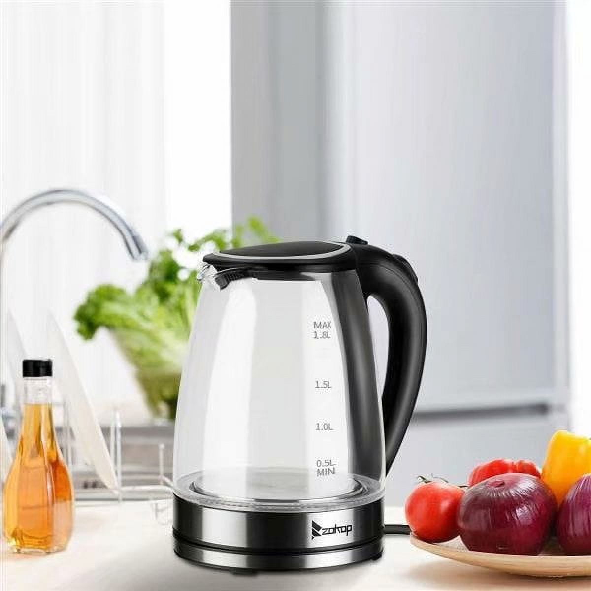 Electric Kettle Glass Boiler Coffee Pot, Water Heater 7 Big Cups 1.8 Liter with Quick Boil, Auto Shut Off and Boil-Dry Protection