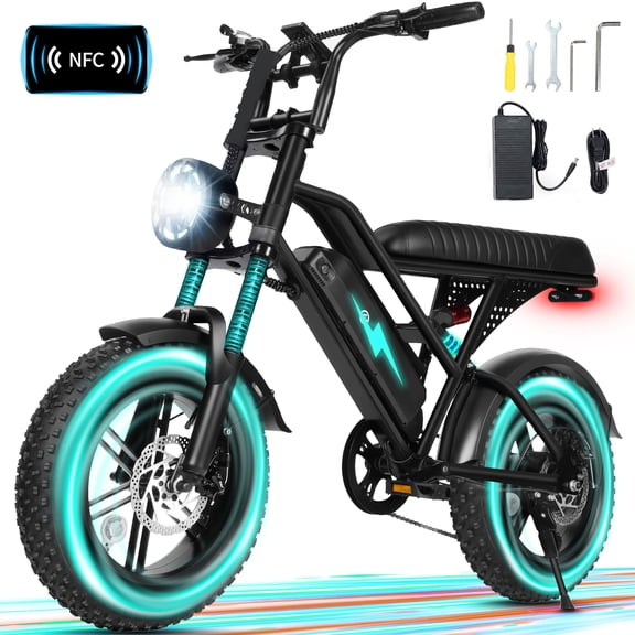 ESKUTE V100 Electric Bike for Teens Adults, 750W Peak 1500W 28 Mph 48V 18 Ah,16"x4.0" Fat Tire E Bicycle, 7-Speed E-Bike with Dual Suspension, UL2849
