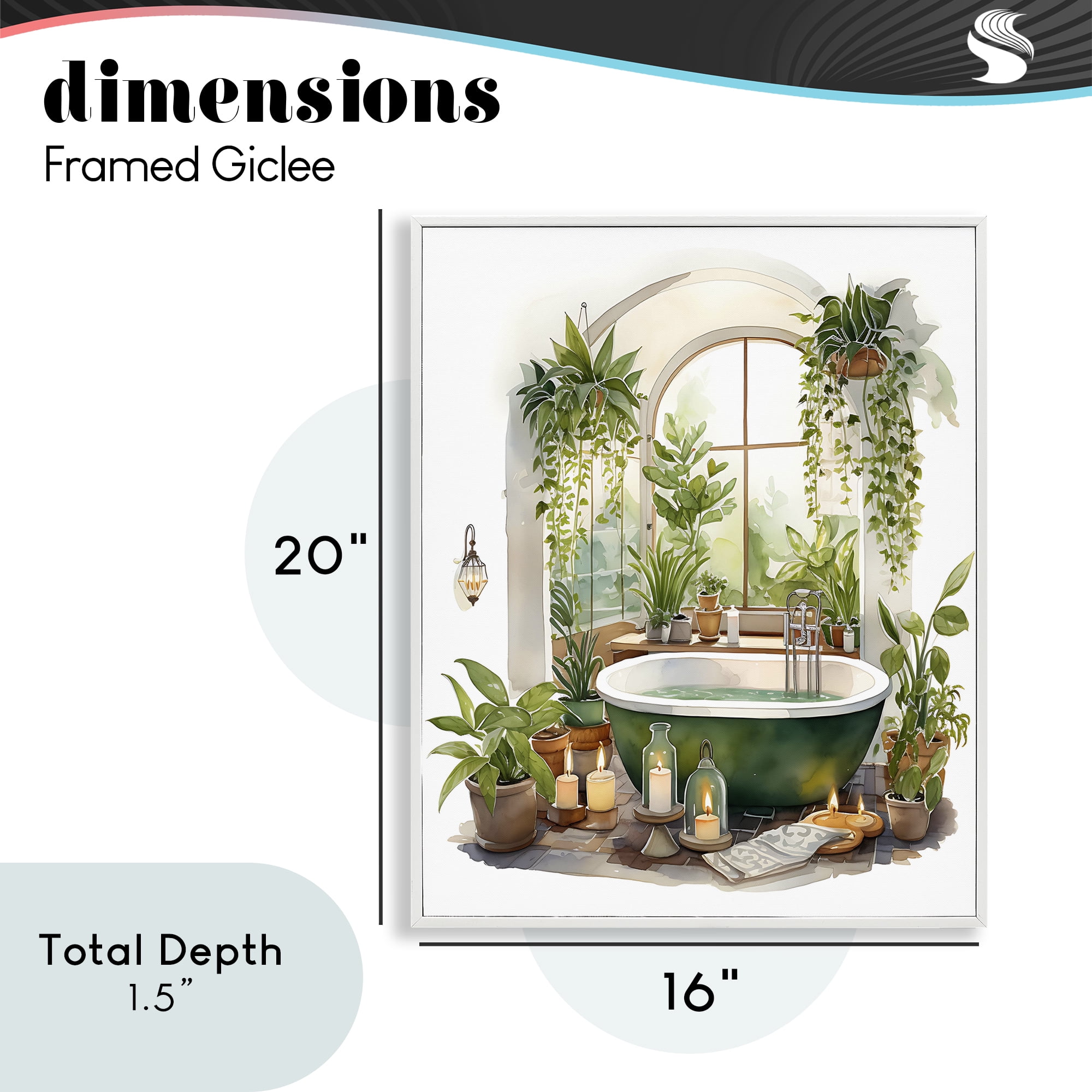 Tranquil Tub with Candles & Greenery White Framed Giclee Art, design by Lettered and Lined