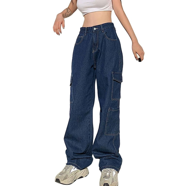 Women Wide Leg Denim Pants High Waist Straight Oversized Baggy Jeans  Trousers 