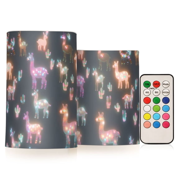 Yayeee Flameless Candles with Remote Flickering Battery Operated Multi Color Changing, Neon Llamas Pattern