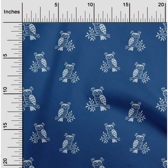oneOone Cotton Silk Fabric Branch & Owl Block Print Sewing Fabric BTY 42 Inch Wide