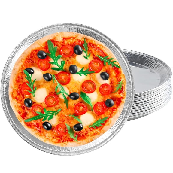 10 P Round Disposable Foil Pizza Pans, MODANU 12 Inch Focaccia Pan Large Serving Trays for Cake Bread, Large Size Chocolate Chip Cookie Cake Aluminum Tin for Freezer & Oven