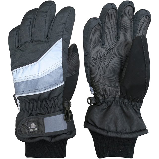 Kids Bulky Waterproof Winter Snow Ski Glove with Ridges (Black/Grey Reflector, 5-6 Years)