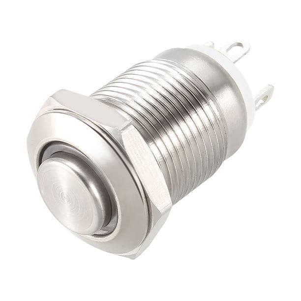 Interruptor de botón metálico momentáneo Uxcell cabeza alta diámetro de montaje de 12 mm 1NO luz LED blanca 12V