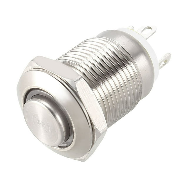 Interruptor de botón metálico momentáneo Uxcell cabeza alta diámetro de montaje de 12 mm 1NO luz LED blanca 12V