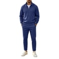 thumbnail image 2 of LYSMORA 2026 Men's Waffle Knit Zip Jacket Cuffed Pants Tracksuit, Stand Collar Loose Fit Casual Daily Outfit Set, 2 of 6