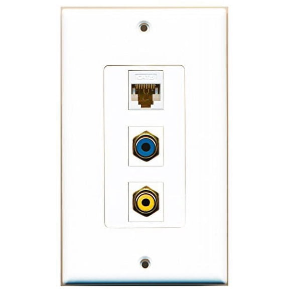 RiteAV - 1 Port RCA Yellow and 1 Port RCA Blue and 1 Port Cat6 Ethernet White Decorative Wall Plate Decorative