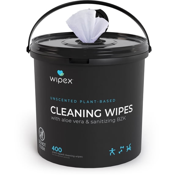 Wipex Gym, Counter and Surface Cleaning Wipes with BZK Skin Antiseptic - Great for Yoga Mats, Fitness Equipment, Peloton Bikes and Counters, 400 Ct Bulk