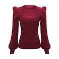 thumbnail image 3 of MESSUEN Crew Neck Sweater for Women Ruffle Tops for Women Pull Over Sweaters Womens Summer Blouses Womens Basic Tee Shirts Ladies Blouses Women’s Blouses Wine M, 3 of 5