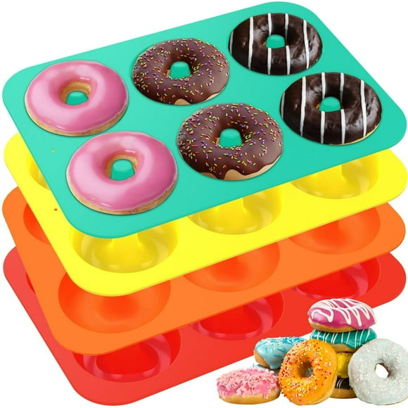 SUTENGDA 4Pcs Silicone Donut Mold 6 Cavity Doughnut Mould Tray Non-Stick Pan Easy to Release Muffin Baking Tray Stackable Donut Baking Tin Heat Resistant 4 Colors for Donut Cake Biscuit B