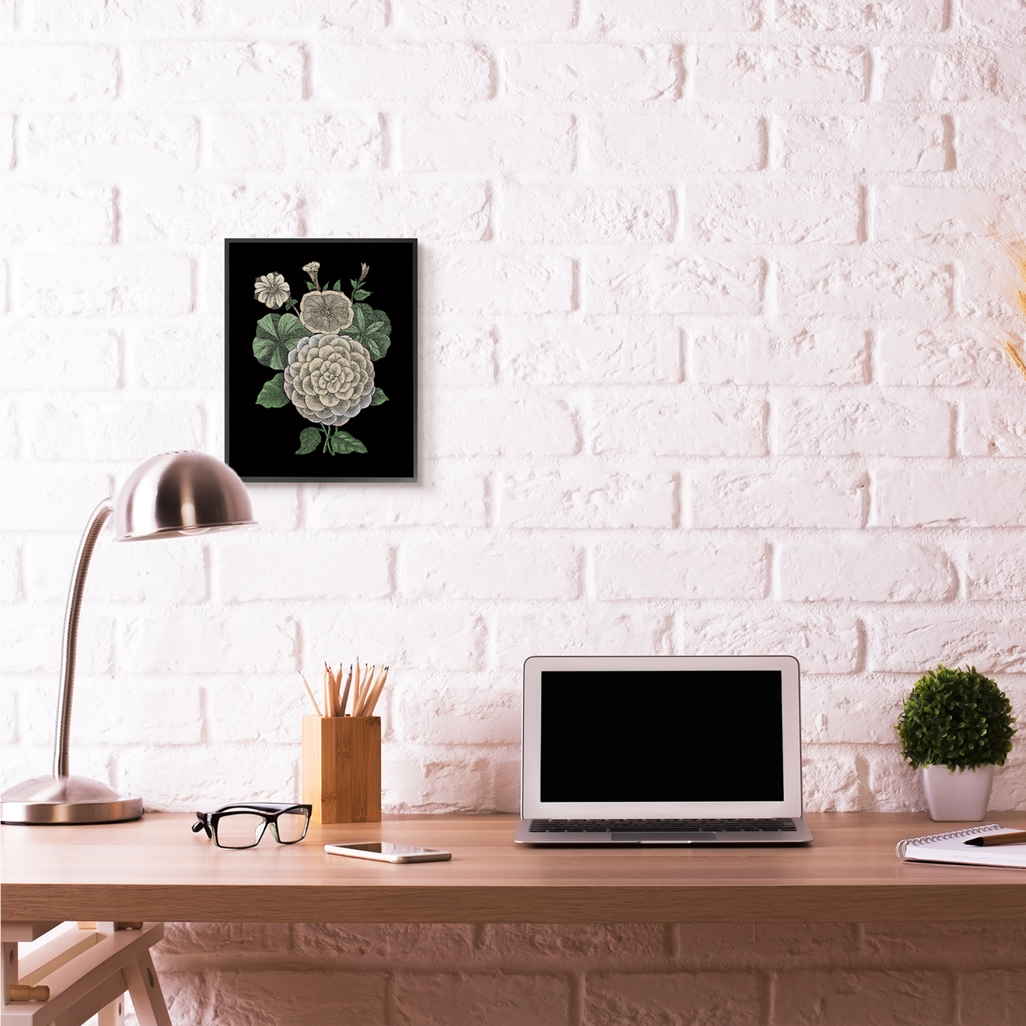 Stupell Industries Yellow Flowers On Black Drawing Design Framed Wall Art by The Saturday Evening Post, 11" x 14", Black Framed