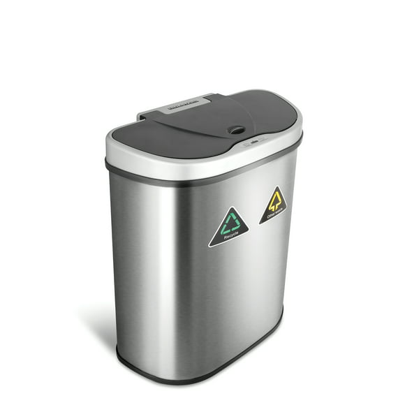 Nine Stars 18.5 gal/70L Dual Compartment Motion Sensor Kitchen Garbage Can Recycle Unit, Fingerprint-Resistant Stainless Steel