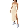 thumbnail image 2 of Simua Women's Summer Fashion Dress Sexy Spaghetti Strap Split Solid Color Backless Slim Midi Dress, 2 of 9