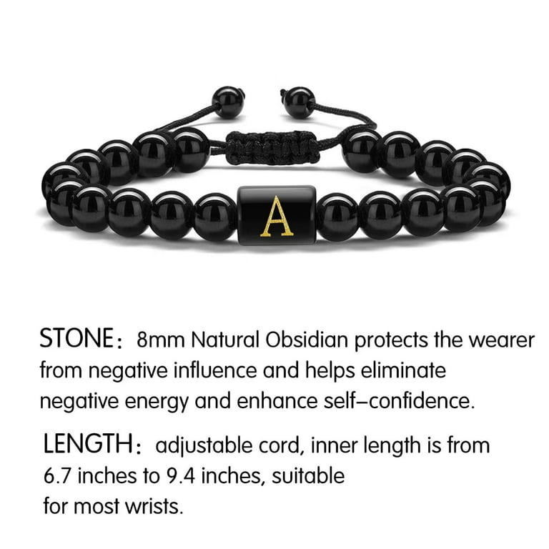 Initial Beaded Bracelets for Men Boys, 8mm Natural Stone Tiger Eye