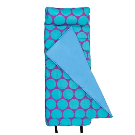 Wildkin Original Nap Mat with Pillow for Boys and Girls, Features Hook and Loop Fastener, Roll-Up Design, Soft Cotton Blend Materials (Big Dot Aqua)