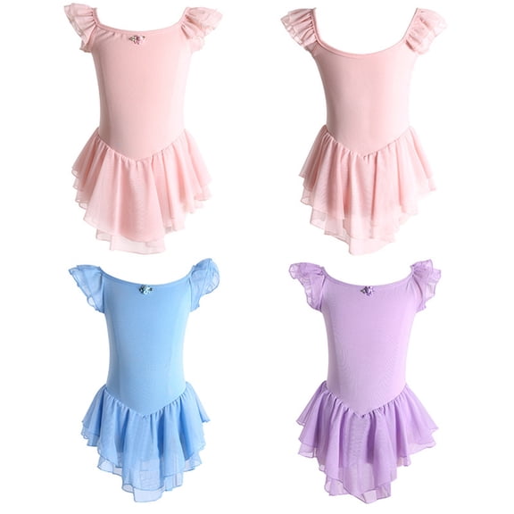 RTKFRFLM Girls Short Sleeve Ballet Leotard Kids Professional Dance Practice Bodysuit for Gymnastics Toddler Ballerina Performance Athletic Wear High Elastic Training Apparel for Little Girls