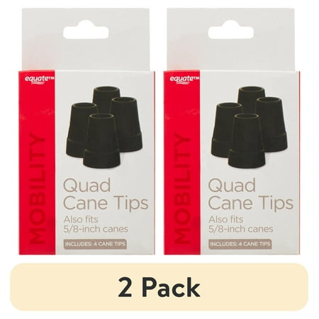 (2 pack) Equate Rubber Quad Cane Tips, Black, 4 Count