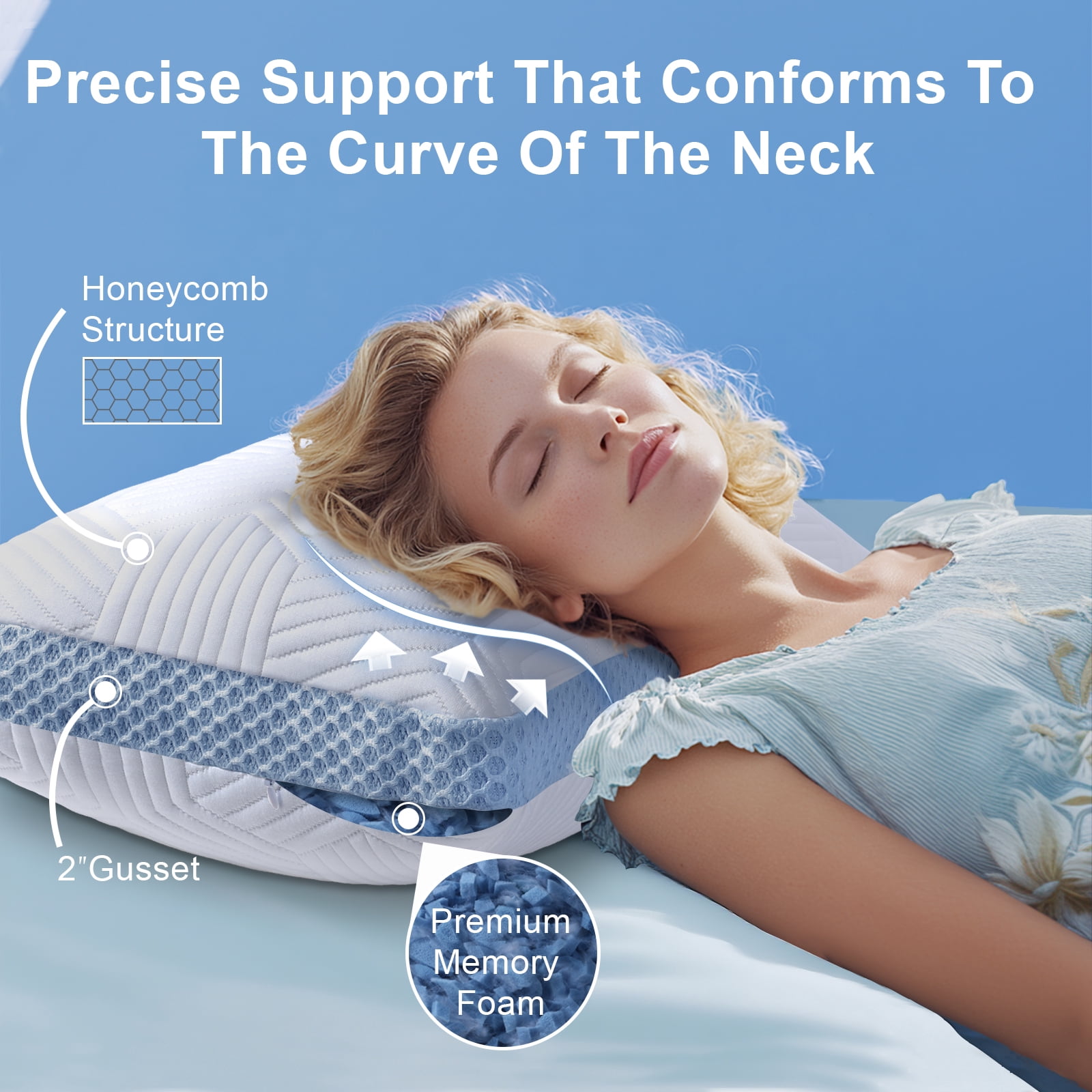 Soft Bed Pillow, Shredded Memory Foam Pillow, Comfortable Sleeping Pillow, Standard Size, Affordable Everyday Use