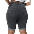 thumbnail image 2 of Gocolloa Womens Plus Size Jean Shorts Stretchy High Waisted Ripped Roll Hem Denim Bermuda Shorts 10" Inseam Smoky Gray 22W, 2 of 5